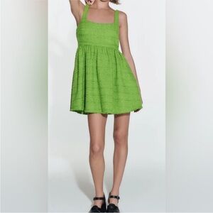 Zara textured tweed mini dress in green